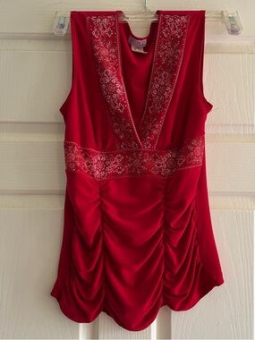 Lipstick Boutique Red Sleeveless V-Neck Tank with Bandana Trim